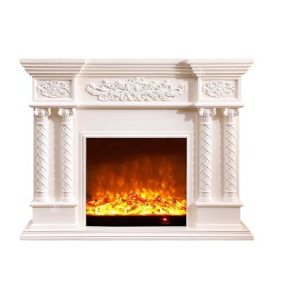 China Modern Home Decor Wood Burning Electric Insert Freestanding Fireplace With Solid Wood Manel Shelf for sale