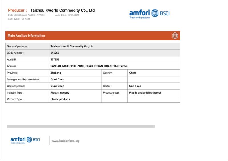 BSCI - Taizhou Kworld Commodity Co., Ltd.