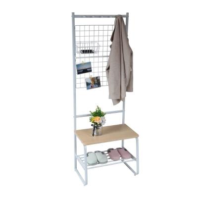 China Eco - Friendly Vintage Furniture 2 Tier Metal Coat Shoe Rack With Bench for sale