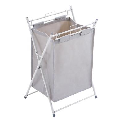 China New Design Minimalist Collapsible Foldable Laundry Basket Portable Bamboo Frame Sorter With Oxford Cloth Airer Bag for sale