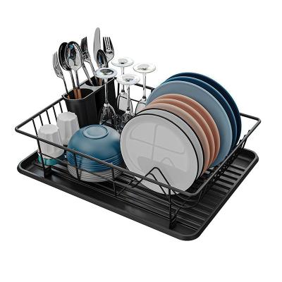 China Sustainable Small Dish Rack With Tray For Home Kitchen Compact Dish Draining Rack With Tier Tray for sale