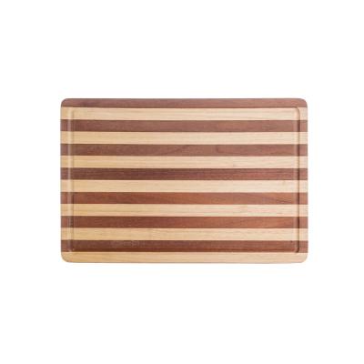 China Design Rectangle Rubberwood Meat Cutter Kitchen End Grain Viable Striped Cutting Plate With Juice Groove for sale