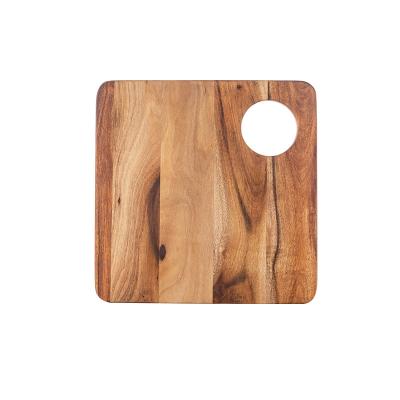 China 12 Inch Sustainable Design Acacia Hanger Wooden Delicatessen Cheese Cutting Serving Board With Container Hole for sale