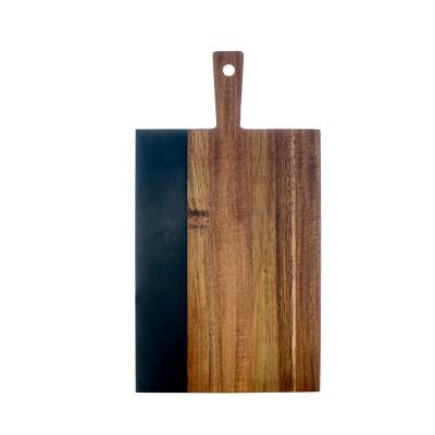 China Sustainable Practical Large Size Kitchen Natural Acacia Wood Bubble Black Marble Chopping Cutting Board for sale