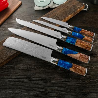 China Sustainable Hot Sale Japanese Stainless Steel Chef Damascus Kitchen Knife Set for sale