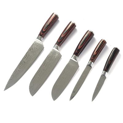 China Modern Hot Sale 5 Pcs Professional Japanese Damascus Steel Kitchen Knife Set for sale