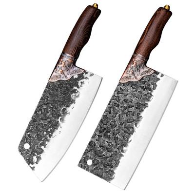 China Viable Professional 7 Inch Carbon Steel Meat Cleaver Knives Hand Heavy Forged Butcher Knife for sale