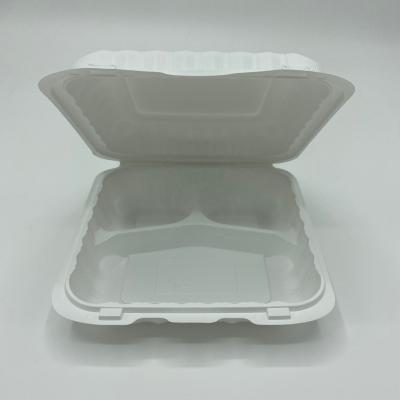 China Factory Disposable Manufacturer Supplier Hamburger Container 8*8 Inch 3 Compartment Hinged Lid Clamshell Boxes for sale