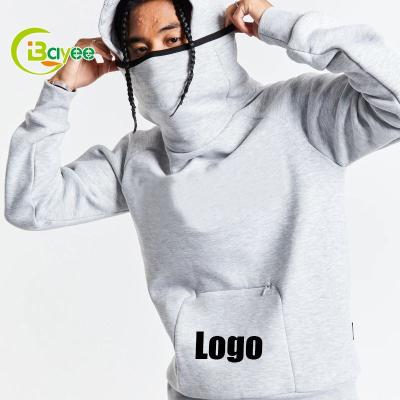 China Custom Men's High Neck Breathable Pullover Stringless Gym Wear Hoodie No Strings Mask Thick Fitness Workout Hoodies With Face Cover for sale