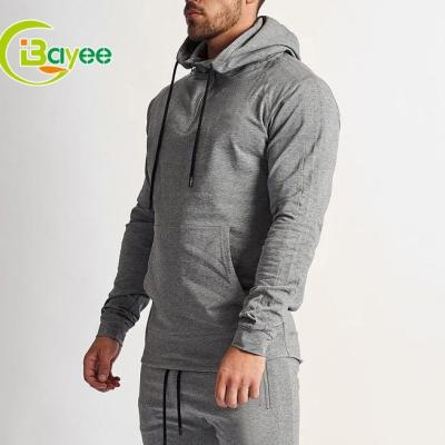 China Breathable Custom Premium Slim Cotton Polyester Gym Wear Hoodie Side Pocket Pull Over Fitted Fitness Workout Hoodie For Men for sale