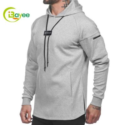 China Wholesale High Quality Breathable Gray Long Sleeve Fitness Gym Cotton Spandex Hoodie Pullover Sports Hoodies For Men for sale