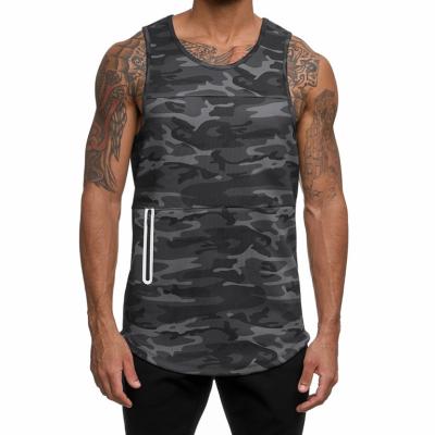 China Wholesale White QUICK DRY Gym Sleeveless Vests Design Own Brand Logo Workout Training Camouflage Zipper Pocket Camouflage Stringer Vest For Men for sale