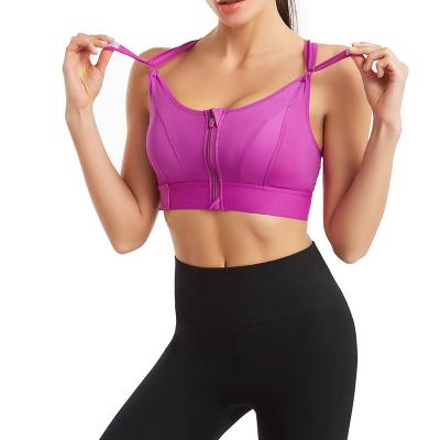 China Wholesale Breathable Bandeau Backless Cross Back Zipper Adjustable Strap Front Adjustable Clasp Open Back Thin Tank Top Gym Sports Bra Training Wear for sale