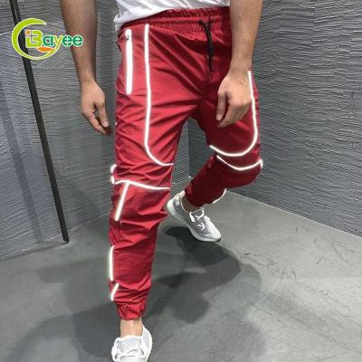 China Wholesale Breathable Men's Nylon Reflective Sport Pants Drawstring Baggy Thigh Long Pile Workout Panties With Zipper Pocket Side Sweatpants for sale