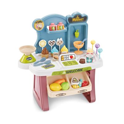 China 33Pcs Supermarket Register Cashier Pretend Play Toy Kitchen Table Educational Toys For Children 68.5*57.5*76CM for sale