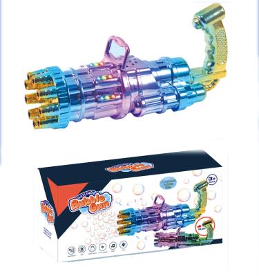 China Manufacturer Plastic 9 Holes Electric Gatling Bubble Gun Kids Toy Party Favor Gift with Camouflage Led Light and Music Bubble Memories for Kids for sale