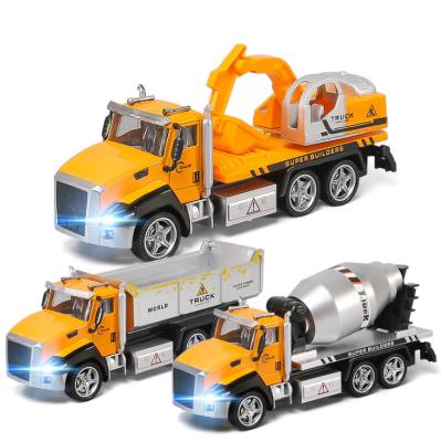 China 1:42 Diecast Engineering Vehicle With Sound And Light Pull Back Construction Toys Mixer Truck Excavator Gift For Kids 21X6X8cm for sale