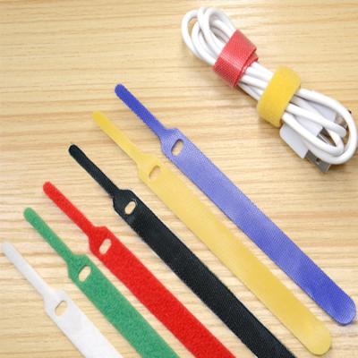 China Easy attachment and disposal of various color polyester self-adhesive reusable webbing strips power cord hook and loop strap sticking tape for sale