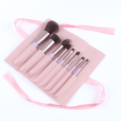 China Hot Selling 8pcs Pink Professional Private Label Makeup Brush Cruelty Free Synthetic Hair With Tube Packing Bag Synthetic Hair Maker for sale