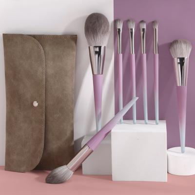 China 12pcs Gradient Color Fashion Nylon Hair Makeup Universal Portable Pink Purple Handle Plastic Makeup Brush Set Beauty Brushes With PU Brush Bag for sale