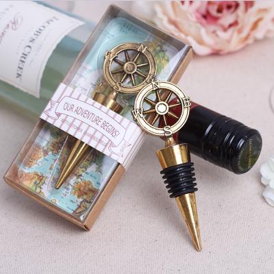 China Europe Compass Adventure Travel Wine Bottle Stopper Wedding Favor Antique Golden Wedding Door Gifts for sale