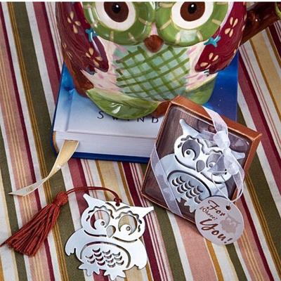 China Wedding Party Return Gifts Creative Hollow Out Owl Book Markers Stainless Steel Metal Bookmarks Wedding Favor Gifts with Tassels for sale