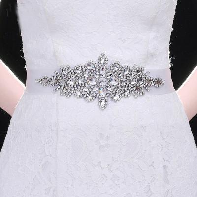 China Polyester Bridal Belt Silver Rhinestones Belts for Women Dress Wedding Accessories Bridal Ribbon Belts Wedding Bride Sash for sale