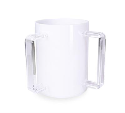 China Modern Customized Judaica Place Lucite Wash Mug White With Clear Handle For Jewish Ritual for sale