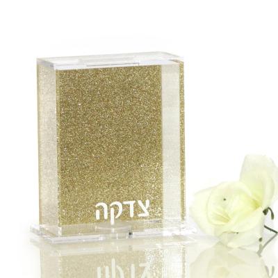 China Morden Judaica Lucite Tzedakah Box with Gold Glitter Back Panel for sale