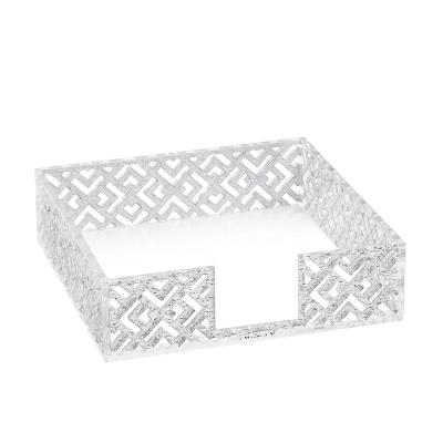 China Durable Silver Glitter Acrylic Lucite Laser Cut Napkin Holder Square Shape for sale