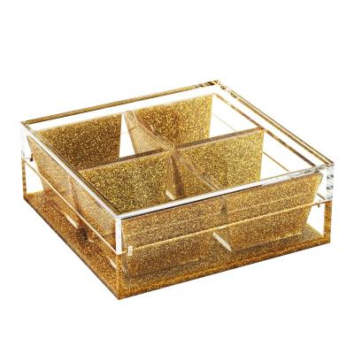 China Durable Acrylic Gold Glitter Dip Plate With Magnetic Lid-4 Plates for sale