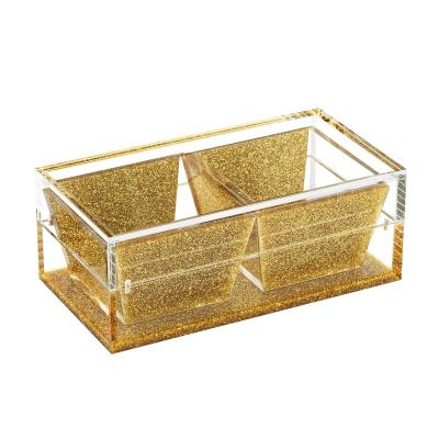 China Durable Acrylic Gold Glitter Dip Plate With Magnetic Lid-2 Plates for sale