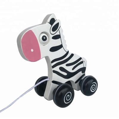 China Wooden Game Top Selling Certificated Funny Zebra Animal Pull Along Wooden Toy For Kids for sale