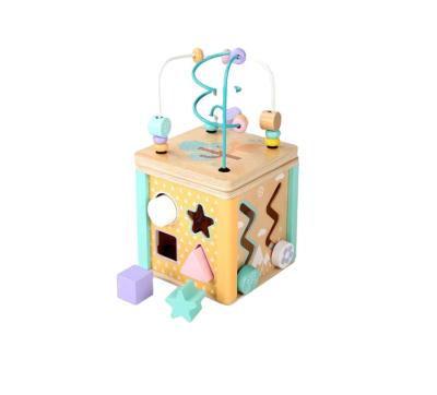 China Earlier Wooden Bead Maze Toy Shape Sorter New Arrival Multifunctional Education Activity Cube for sale