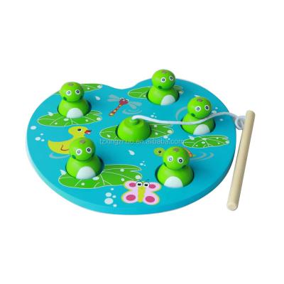 China Early Modern Fashionable Frog Educational Wooden Fishing Activity Game For Kids for sale