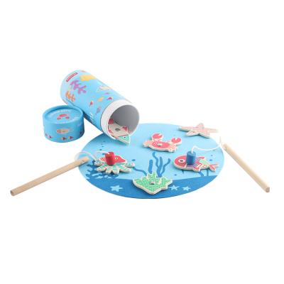 China Children Playing Fishing Magnetic Puzzle Toy Wooden Fishing Game Toy Hot Selling Ocean Toys Kids Educational Wooden Fishing Game for sale