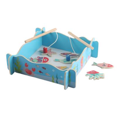 China Hot Selling New Design Early Education Plyood Blue Magnetic Fishing Game Wooden Fishing Game For Indoor And Outdoor for sale