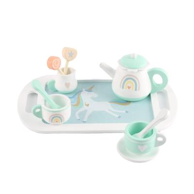 China Hot Selling Beautiful Wooden Kitchen Toy Kitchen Accessories Pretend Play Afternoon Tea Set Wooden Set for Girls for sale