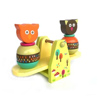 China Cartoon Toy Animals Block Stacking Balance Wooden Seesaw Game For Kids for sale