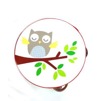 China Earlier Education Musical Kindergarten Wooden Tambourine Drum Toy For Children for sale