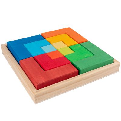 China Safety baby montessori wooden color building block games stacking board game toy preschool educational toy for sale