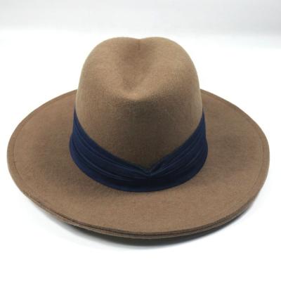 China Character Double Layer Fedora Hats Felt Wide Brim Wool Fedora With Ribbon for sale