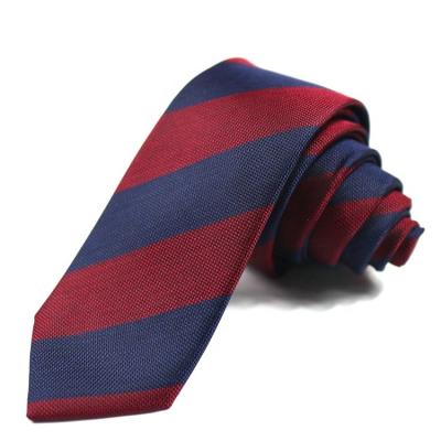 China Polyester Neck Tie Formal Red Striped Navy Blue Neck Tie Customized Size for sale