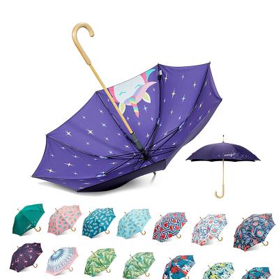 China Topumbrella Good Quality Fashion Design Printing Double Layer Wooden Stick Umbrella Full Stretch for sale