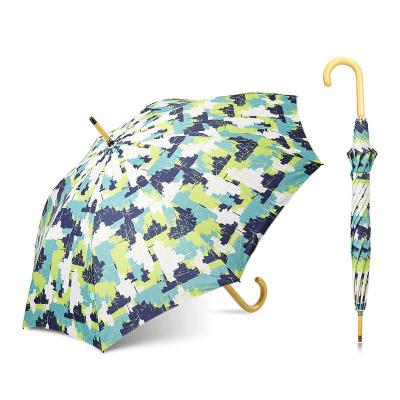 China Fashionable Umbrella Custom Topumbrella City Printing Wooden Hook Handle 8K Umbrella for sale