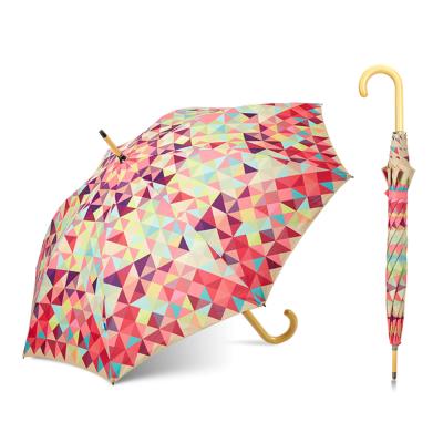 China Fashionable Umbrella Cheap Colorful Triangle Printing Design Straight Lady Rain Umbrella for sale