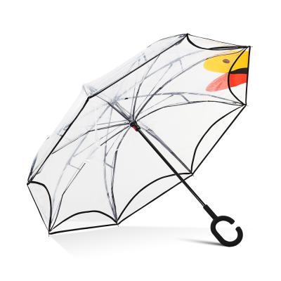 China Wholesale Transparent Hanging Double Layer C Handle Inverted Reverse Umbrella for sale