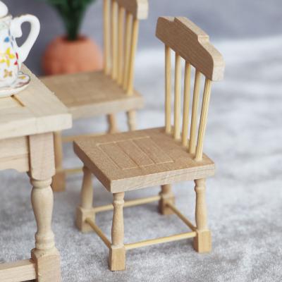 China 1:12 Miniature Wooden Dollhouse Furniture Diy Accessories Dining Kitchen Study Plain Chair for sale