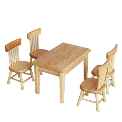 China Wooden Dollhouse Decoration Accessories, Wooden Model 1:12 Dollhouse Miniature Furniture Color Dining Table Chair Set for sale