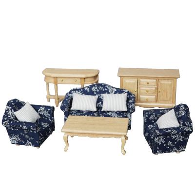 China Festival 1:12 Dolls House Miniature Sofa Set/6 Furniture Sofa loveseat w/ cushion Floral Living Room Furniture for sale